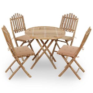 vidaXL Mobilier &agrave; d&icirc;ner d'ext&eacute;rieur pliable 5 pcs avec coussins bambou
