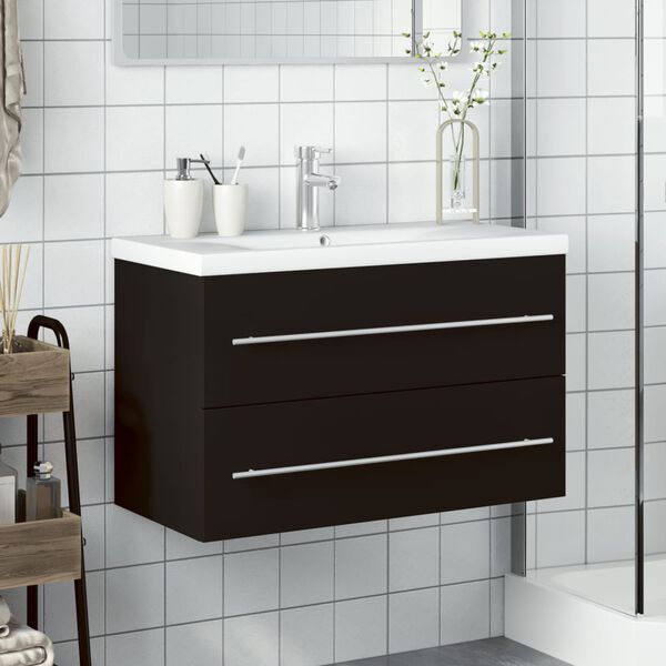 vidaXL Armoire lavabo de salle de bain avec bassin int&eacute;gr&eacute; noir