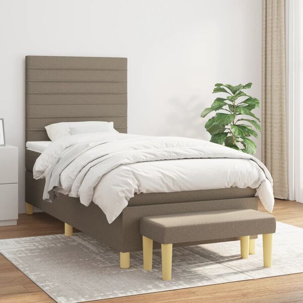 vidaXL Sommier &agrave; lattes de lit avec matelas Taupe 90x200 cm Tissu