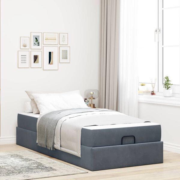 vidaXL Cadre de lit avec matelas avec matelas 2 pcs Gris Fonc&eacute; Velours