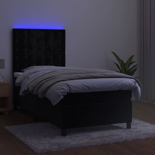 vidaXL Sommier &agrave; lattes de lit matelas et LED Noir 90x200 cm Velours
