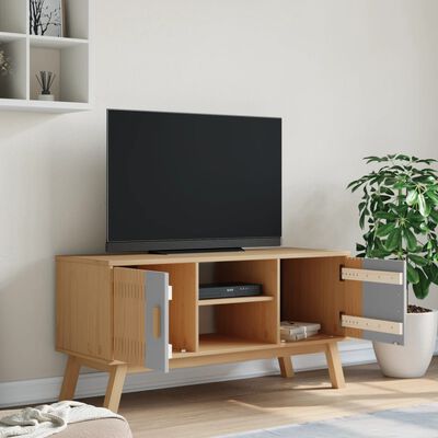 vidaXL Meuble TV OLDEN gris et marron 114x43x57 cm bois de pin massif
