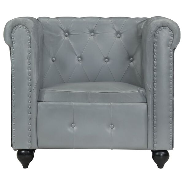vidaXL Fauteuil Chesterfield Gris Cuir v&eacute;ritable