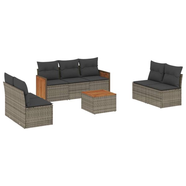 vidaXL Salon de jardin 8 pcs avec coussins gris r&eacute;sine tress&eacute;e