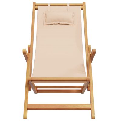 vidaXL Chaise pliable de plage beige bois massif d'eucalyptus et tissu