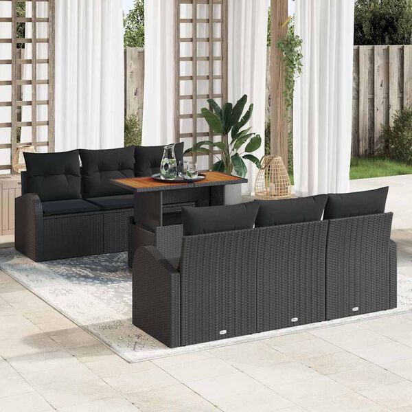 vidaXL Ensemble de canap&eacute; de jardin 7 pcs Noir Poly rotin
