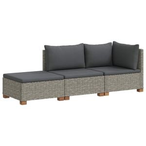 vidaXL 3 pc Ensemble de salon en rotin avec coussins GENDT Gris Kubu