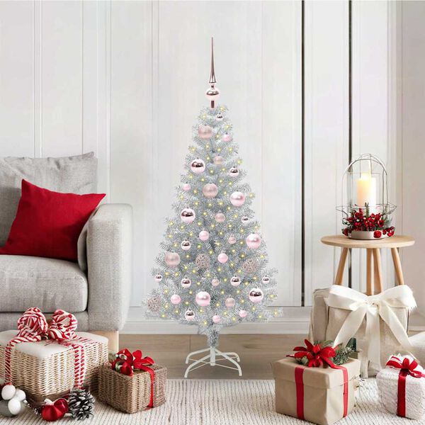 vidaXL Sapin de No&euml;l avec 150 LED avec support Argent 120 cm PET