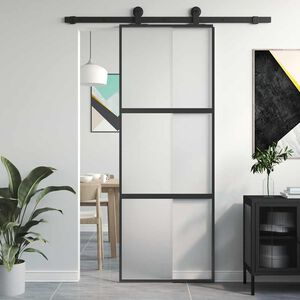 vidaXL Porte coulissante noir 76x205 cm verre tremp&eacute; aluminium