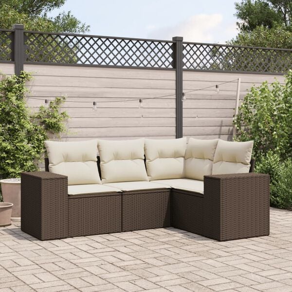 vidaXL Salon de jardin 4 pcs avec coussins marron r&eacute;sine tress&eacute;e