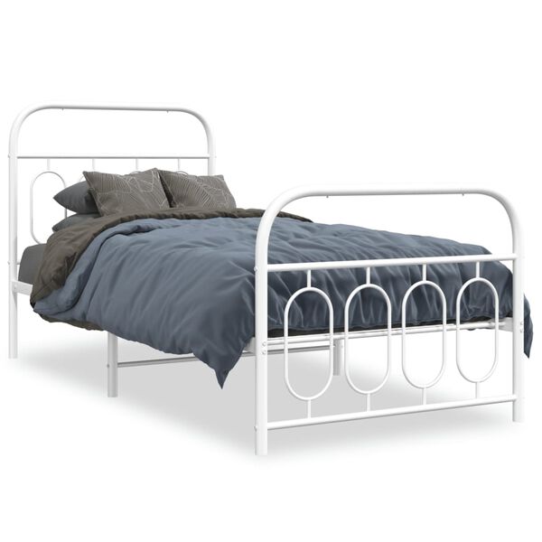 vidaXL Cadre de lit m&eacute;tal sans matelas avec pied de lit blanc 90x190cm
