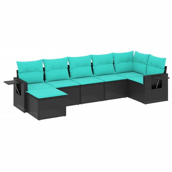 vidaXL Salon de jardin 7 pcs avec coussins noir r&eacute;sine tress&eacute;e