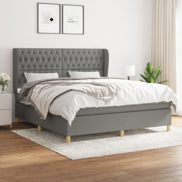 vidaXL Sommier &agrave; lattes de lit avec matelas Gris fonc&eacute; 180x200cm Tissu