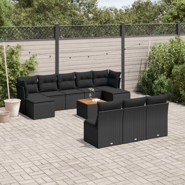 vidaXL Salon de jardin 11 pcs avec coussins noir r&eacute;sine tress&eacute;e