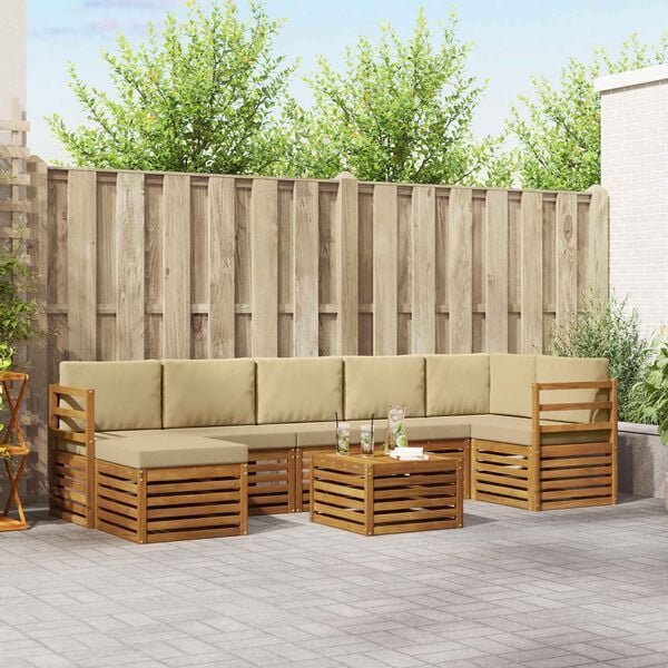 vidaXL Ensemble de canap&eacute; d'angle avec coussin 8 pcs Naturel et Beige