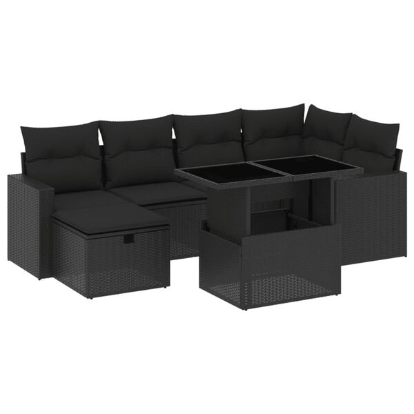 vidaXL Salon de jardin 7 pcs avec coussins noir r&eacute;sine tress&eacute;e