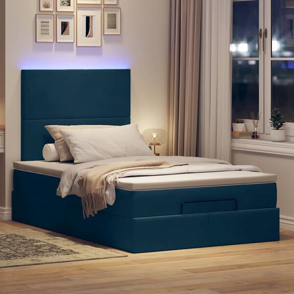 vidaXL Cadre de lit ottoman avec matelas bleu fonc&eacute; 120x190 cm velours