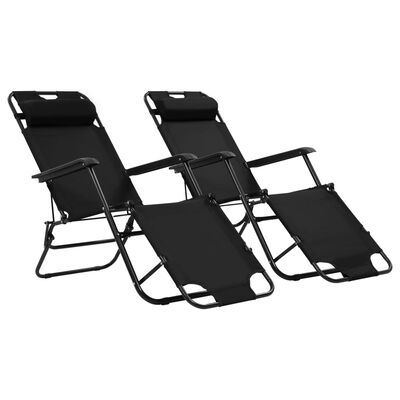 vidaXL Chaises longues pliables lot de 2 avec repose-pied Acier Noir