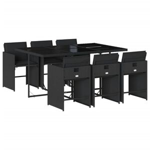 vidaXL Ensemble &agrave; manger de jardin coussins 7pcs Noir R&eacute;sine tress&eacute;e