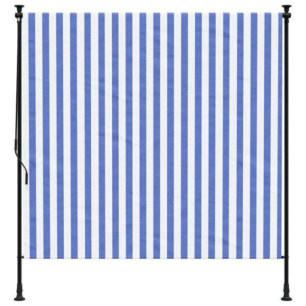 vidaXL Store roulant d'ext&eacute;rieur bleu et blanc 150x270 cm tissu acier