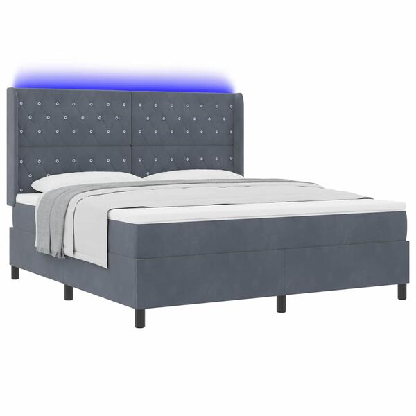 vidaXL Lit à Ressorts avec Matelas LED Gris foncé 180 x 200 cm Velours