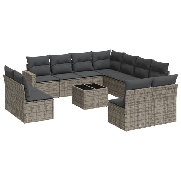 vidaXL Salon de jardin avec coussins 12 pcs gris r&eacute;sine tress&eacute;e