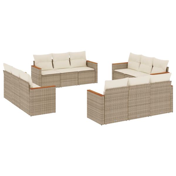 vidaXL Salon de jardin avec coussins 12 pcs beige r&eacute;sine tress&eacute;e