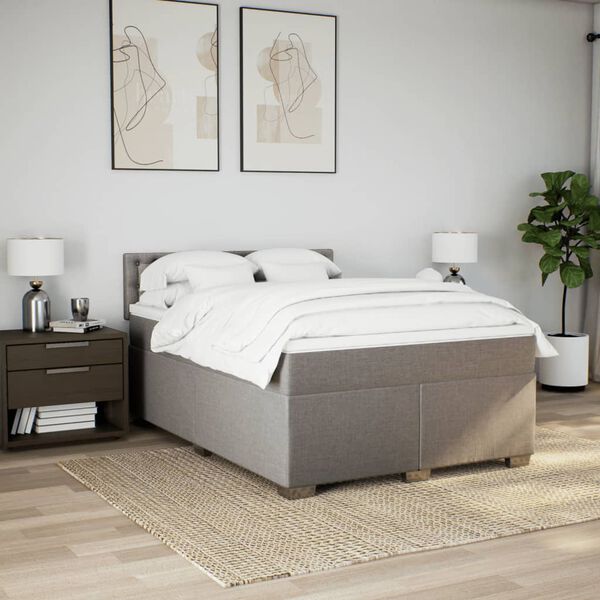 vidaXL Sommier &agrave; lattes de lit avec matelas Taupe 140x190 cm Tissu