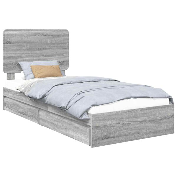 vidaXL Lit de Rangement Gris Sonoma 90 x 200 cm Bois d'ing&eacute;nierie