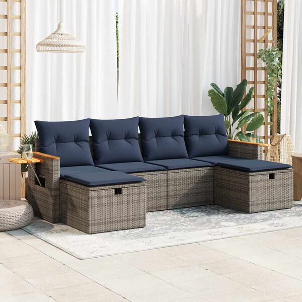 vidaXL Salon de jardin 6 pcs avec coussins gris r&eacute;sine tress&eacute;e
