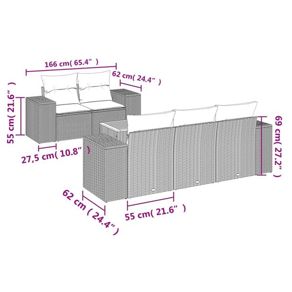 vidaXL Salon de jardin 6 pcs avec coussins gris résine tressée