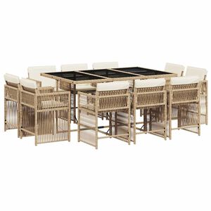 vidaXL Ensemble &agrave; manger de jardin et coussins 11 pcs beige poly rotin