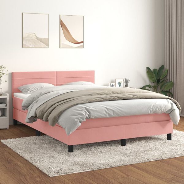 vidaXL Sommier &agrave; lattes de lit avec matelas Rose 140x200 cm Velours