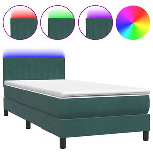 vidaXL Sommier &agrave; lattes de lit et matelas et LED vert fonc&eacute; 80x220 cm velours