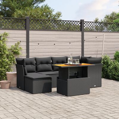 vidaXL Salon de jardin 7 pcs avec coussins noir résine tressée