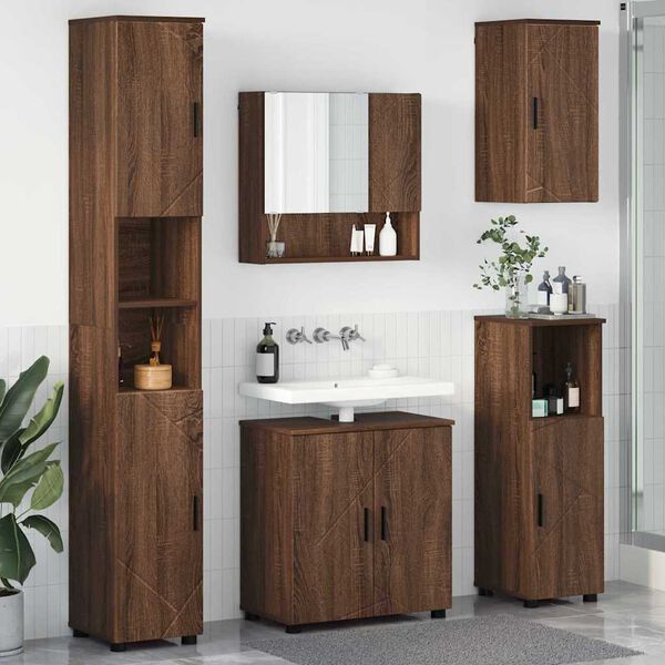 vidaXL Ensemble de mobilier de salle de bain 5 pcs Ch&ecirc;ne brun