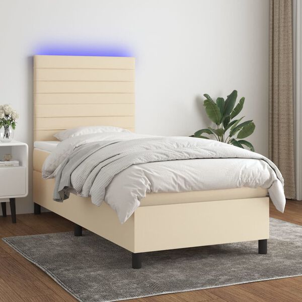 vidaXL Sommier &agrave; lattes de lit et matelas et LED Cr&egrave;me 80x200 cm Tissu