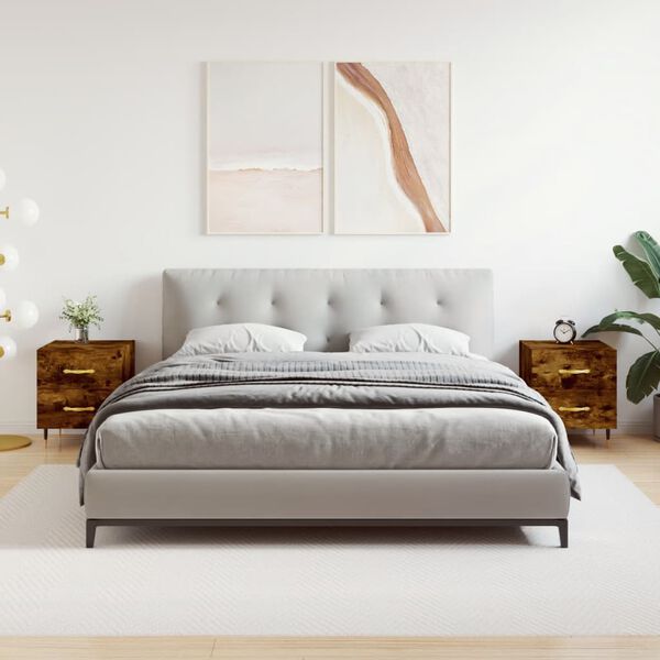 vidaXL Tables de chevet 2pcs ch&ecirc;ne fum&eacute; 40x35x47,5cm bois d&rsquo;ing&eacute;nierie