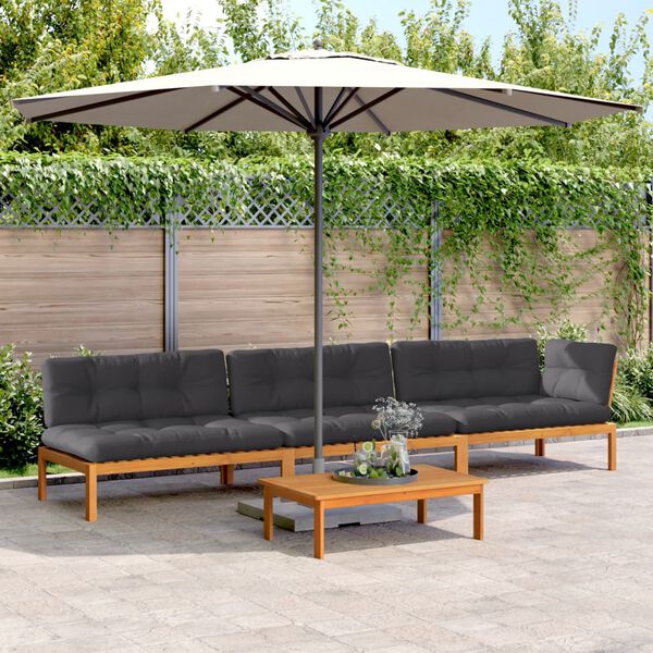 vidaXL Salon palette de jardin avec coussins 4pcs bois d'acacia massif