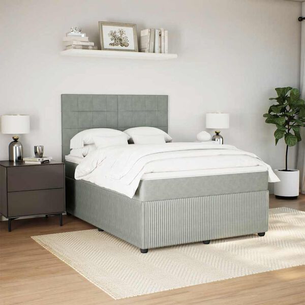 vidaXL Sommier &agrave; lattes de lit et matelas Gris clair 140x190cm Velours