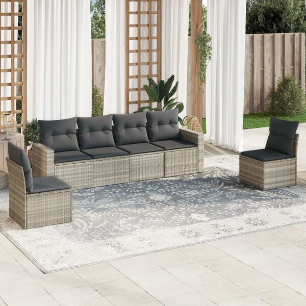 vidaXL Salon de jardin 6 pcs avec coussins gris clair r&eacute;sine tress&eacute;e