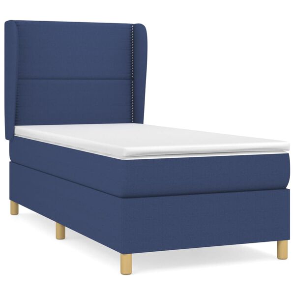 vidaXL Sommier &agrave; lattes de lit avec matelas Bleu 90x200 cm Tissu
