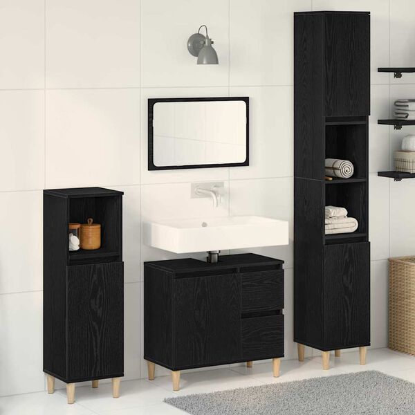 vidaXL Ensemble de mobilier de salle de bain 3 pcs Ch&ecirc;ne noir