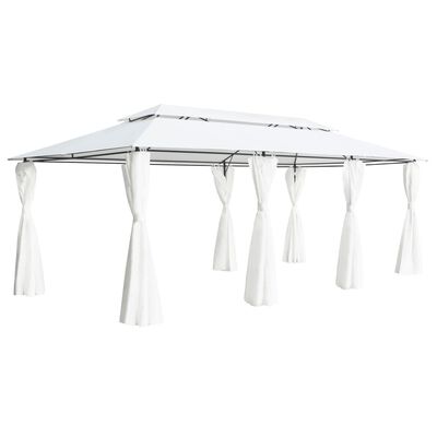 vidaXL Belvédère avec rideaux 600x298x270 cm Blanc 180 g/m²