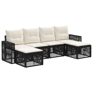 vidaXL Ensemble de canap&eacute; de jardin 6 pc Noir et blanc cr&egrave;me polyrotin