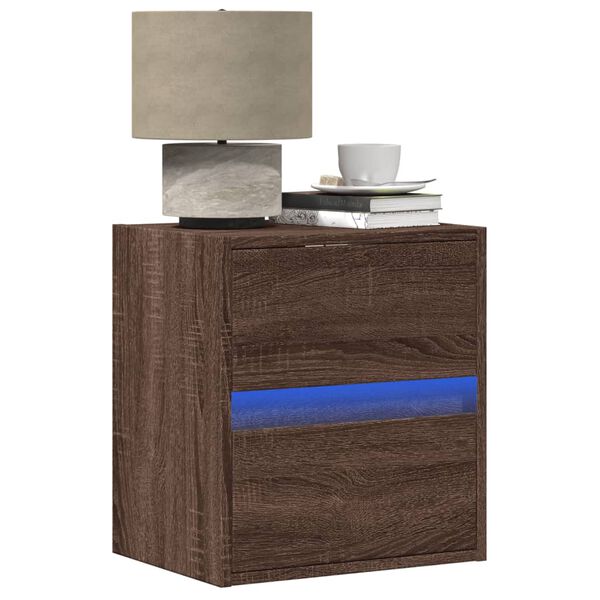 vidaXL Table de chevet murale avec lumi&egrave;res LED ch&ecirc;ne marron