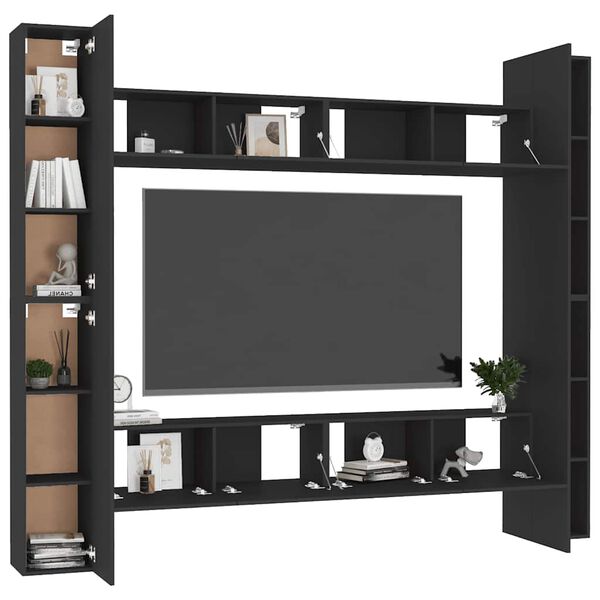 vidaXL Ensemble de meubles TV 8 pcs Noir Bois d'ing&eacute;nierie