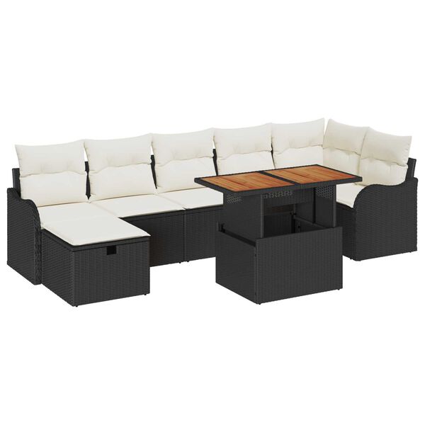 vidaXL Ensemble de canap&eacute; de jardin 8 pcs Noir Poly rotin