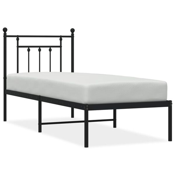 vidaXL Cadre de lit m&eacute;tal sans matelas avec t&ecirc;te de lit noir 75x190 cm