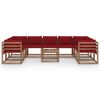 vidaXL Salon de jardin 10 pcs avec coussins rouge bordeaux